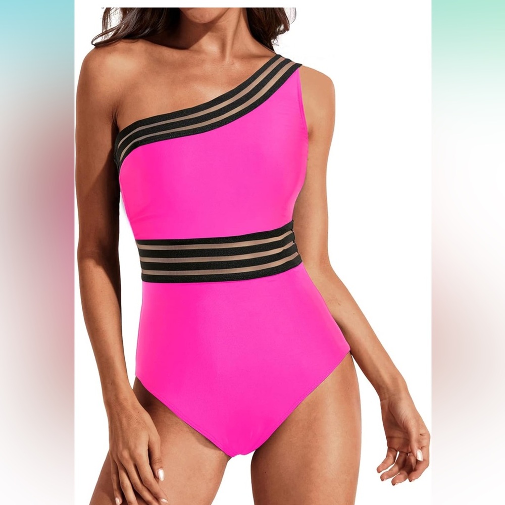 NWT Tempt Me Women's One Piece Swimsuit Tummy Control One Shoulder Ruffle